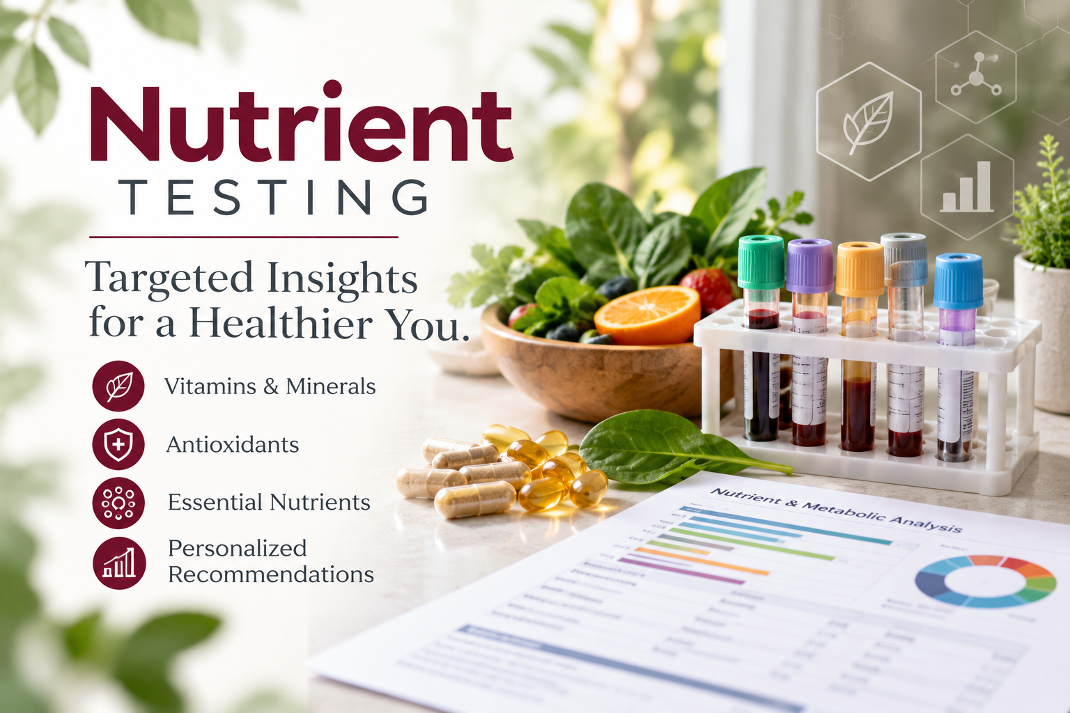 Nutrient & Micronutrient Testing – Whitehouse Family Medical Nutrient and micronutrient testing featuring laboratory blood samples, vitamins, minerals, and nutritional analysis at Whitehouse Family Medical in Whitehouse, TX.